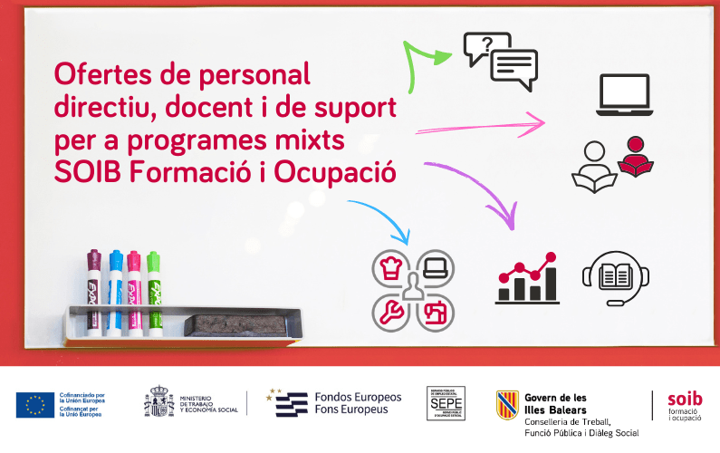 Ofertes de personal directiu, docent i de suport per als programes mixts SOIB Formació i Ocupació