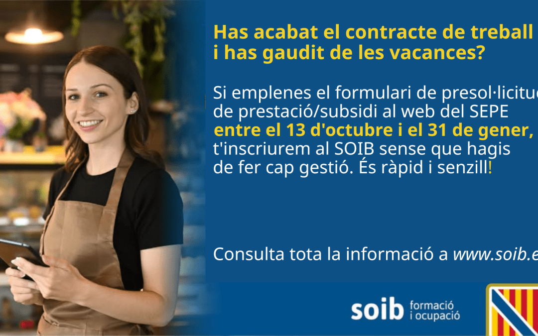 El Govern activa hoy la campaña de inscripción en el SOIB para personal fijo discontinuo y de fin de temporada